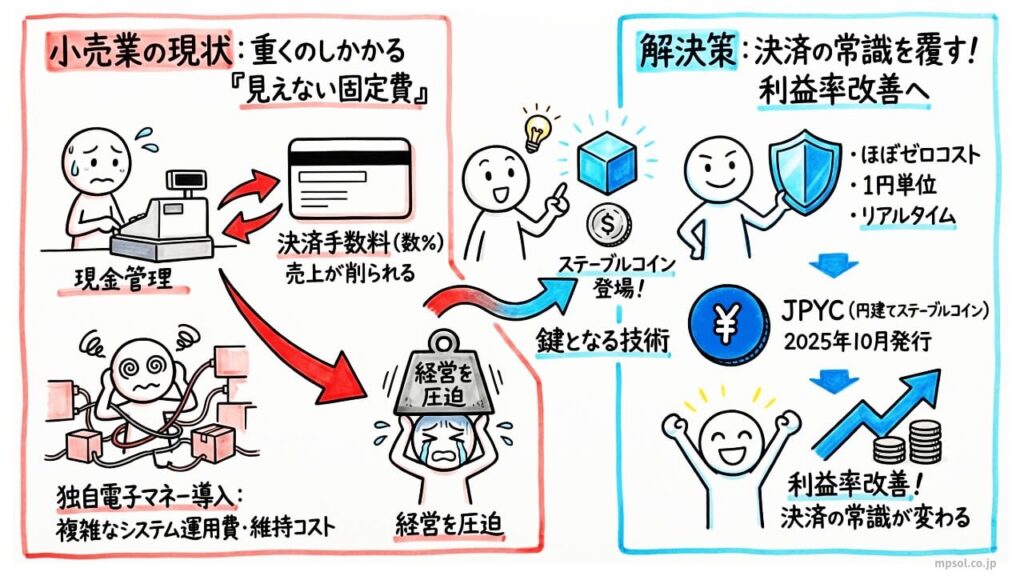 ステーブルコインが解決する小売業界のイメージ